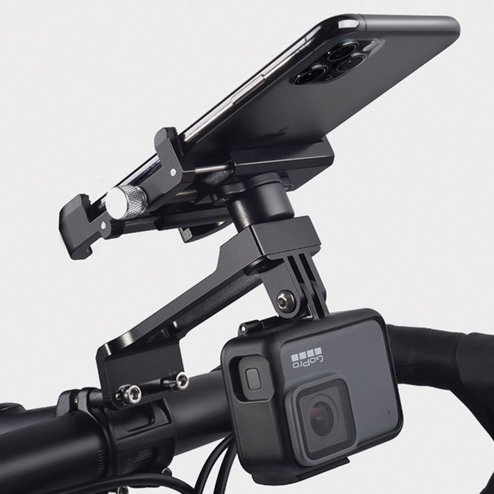 휠업 자전거 고프로마운트 핸드폰 강력고정 홀더 스마트폰거치대 라이딩 악세사리 전동킥보드 용품, B타입_핸들바장착형_실버