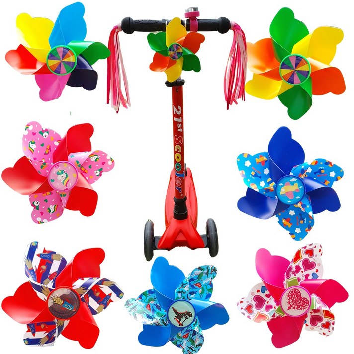 킥보드 바람개비 악세사리 스트리머 벨, 6색풍차