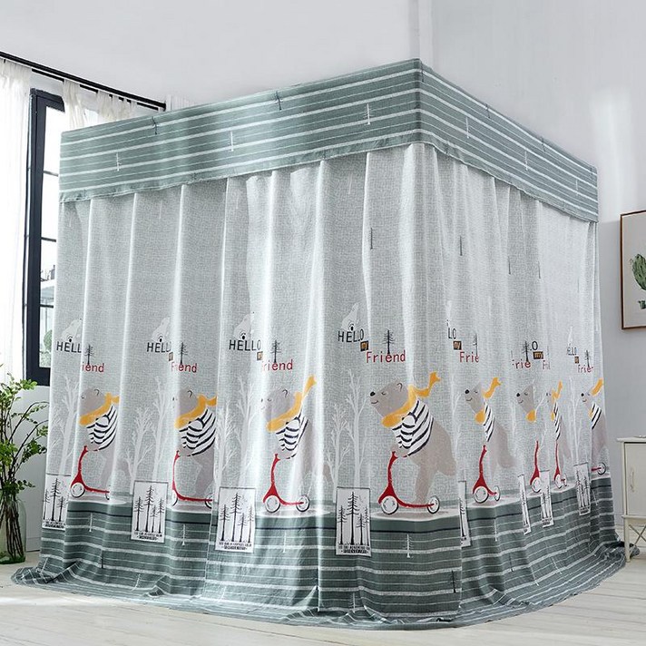 나뭇잎캐노피 사무실 이케아 침대 두꺼운 가정용 침대 커튼 정전 침실 침대 커튼 성인 천, 스쿠터 및 벙어리 베어 침대 커튼 브래킷, 1.5m 5 피트 침대