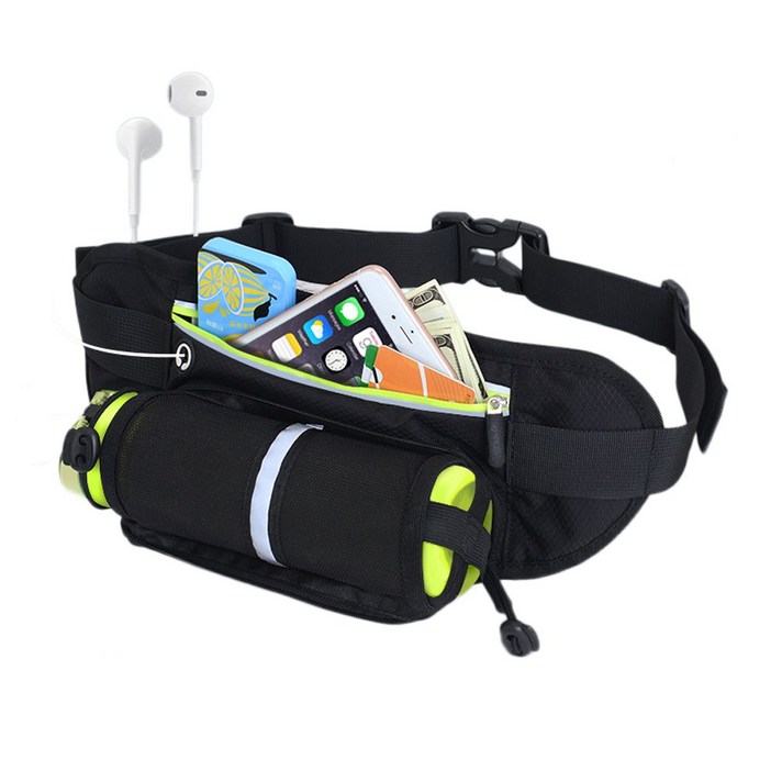 ibay 스포츠 물병 힙색 허리색 크로스백 슬링백 형광지퍼, 검정 형광지퍼
