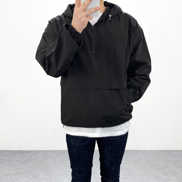 엠클로 남자 오버핏 반집업 바람막이 아노락 맨투맨 후드점퍼 4컬러