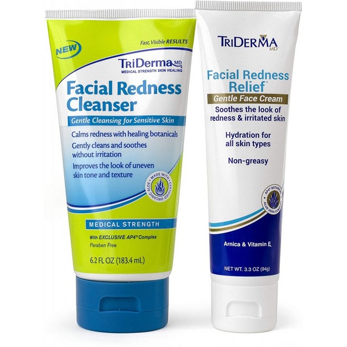 TriDerma Face Redness 스킨케어 번들 빨강 자극 또는 민감성 피부를 위한 진정제 젠틀 페이스 워시, 1