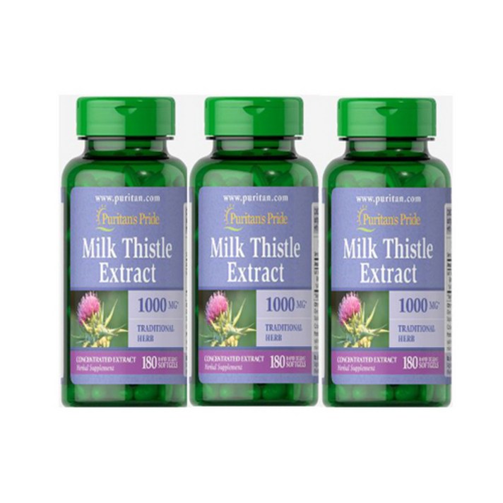 퓨리탄프라이드 밀크 시슬 180소프트젤(3개배송) / Puritans Pride Milk Thistle 4:1 Extract 1000 mg 180 softgels 3 Packs