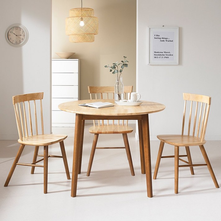 라로퍼니처 아몬드 원목 원형테이블 식탁 2인식탁 4인용식탁 식탁세트, 아몬드 원형 1000 테이블 + 의자3