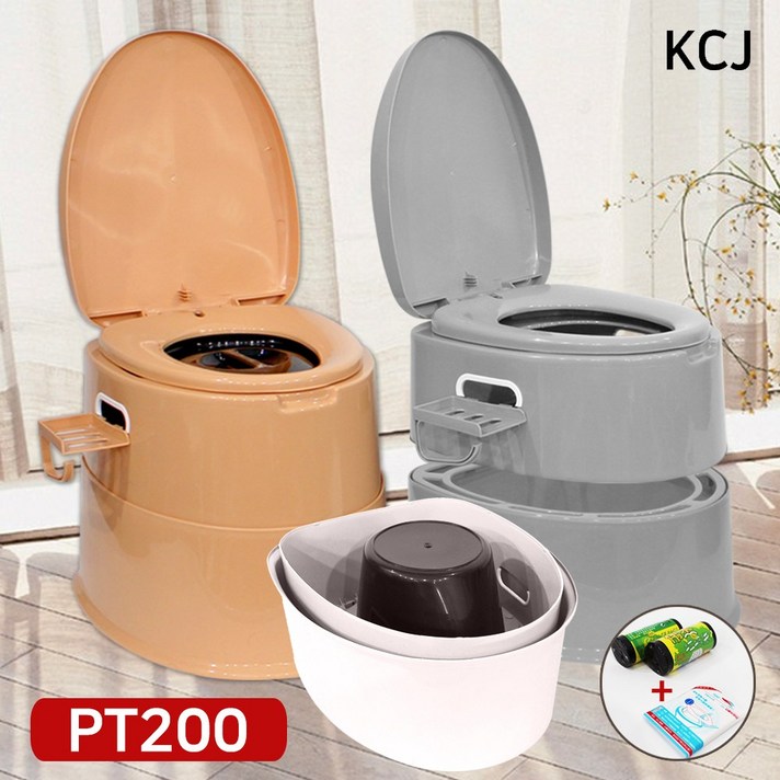 휴대용좌변기 이동식변기 간이화장실 캠핑변기 환자용변기 노인용좌변기 - 분리형 이동식좌변기 PT200, 그레이, 1개