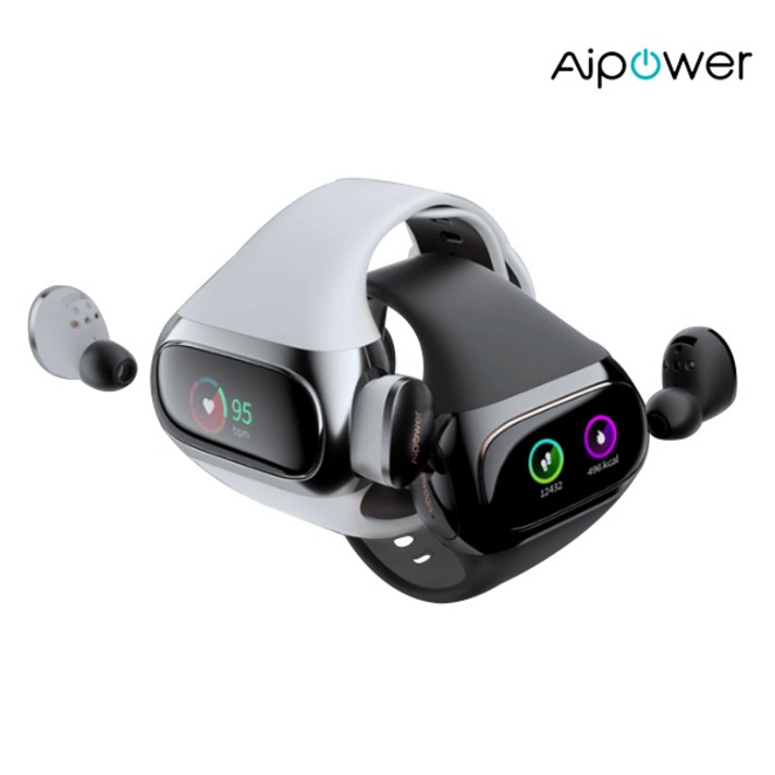 공식 Aipower wearbuds 웨어버즈 2.0 심전도 스마트워치 블루투스 이어폰, 샤이니 블랙
