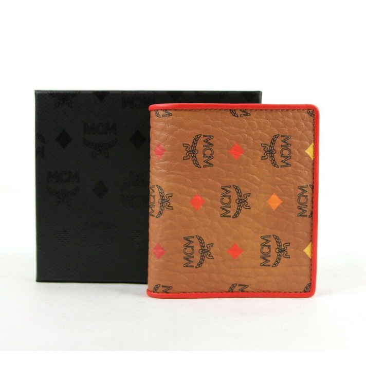 116322 MCM 엠씨엠 Cognac 코트ed Canvas Spectrum 다이아몬드 Bi-Fold 지갑 MYS9SSV65CA001