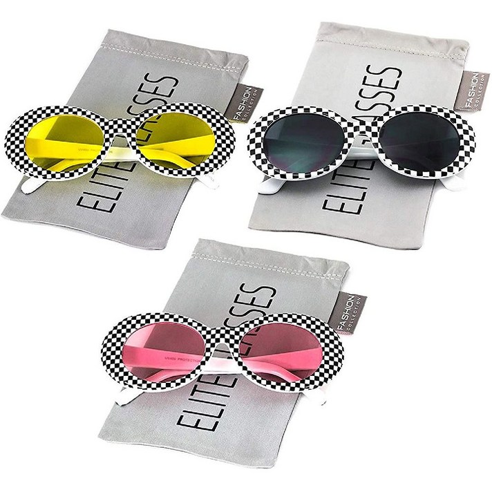 Elite Glasses 남녀 안경 체크 무늬 프레임 블랙 렌즈 엘리트 너바나 커트 코베인 타원형 굵게 빈티지 선