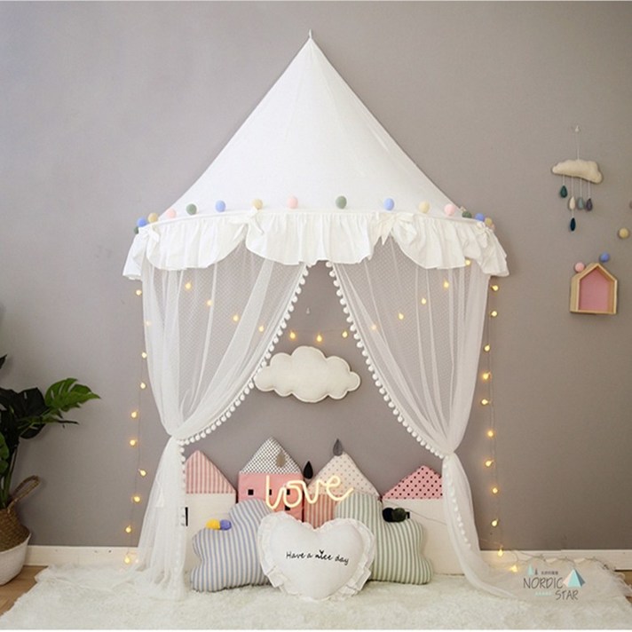 요요하우스 북유럽 아이방 침대캐노피 레이스커튼 공주캐노피, H 리본-화이트