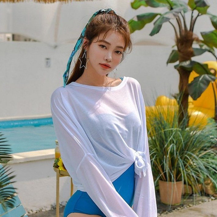 헤링본 비키니 긴팔 커버업 루즈핏 시스루 로브가디건 체형커버 비치웨어 SD129, SDX129 스위트