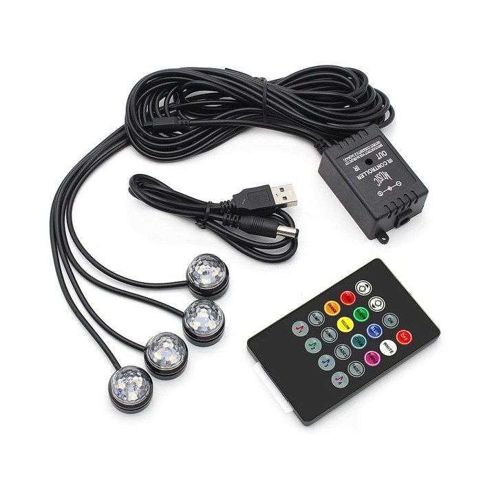 비상 자동차 풋등 LED 미러볼 차량용 엠비언트 라이트 무드등 소리반응