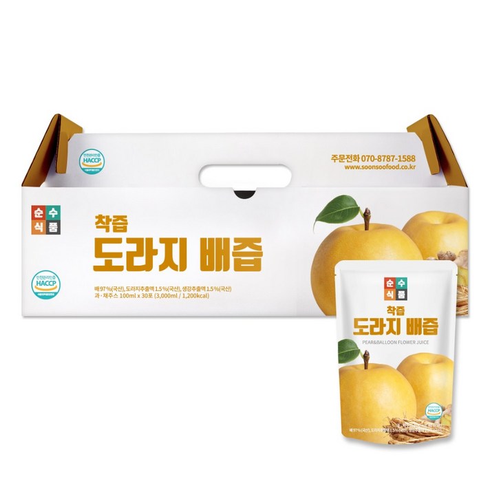 순수식품 착즙 도라지배즙, [1박스/30포]착즙 도라지배즙, 30개
