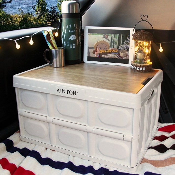 QM6 밀키 캠핑 폴딩박스 테이블 상판 포함 대형 57L _MOI9, 밀크 화이트