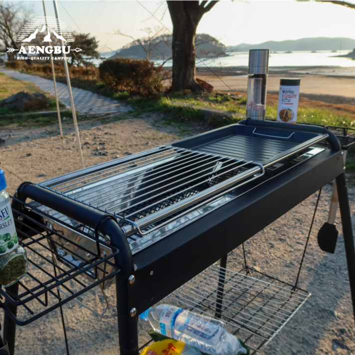 앵부 훈제 캠핑 가정용 야외용 캠핑용 펜션 바베큐 그릴 화로대 불멍 직화 구이 모음, 선택1 검은색 그릴