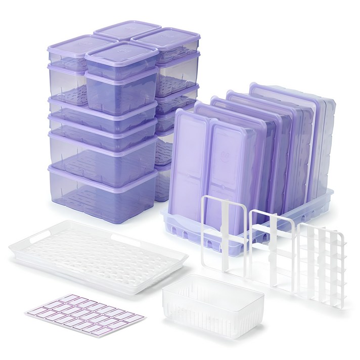땡스소윤 냉동실 전용 밀폐용기 달인구성 29종 쿨라벤더 세트, 1세트, 밀폐용기 22종  채반 2종  칸막이 3종  트레이  견출지 96p