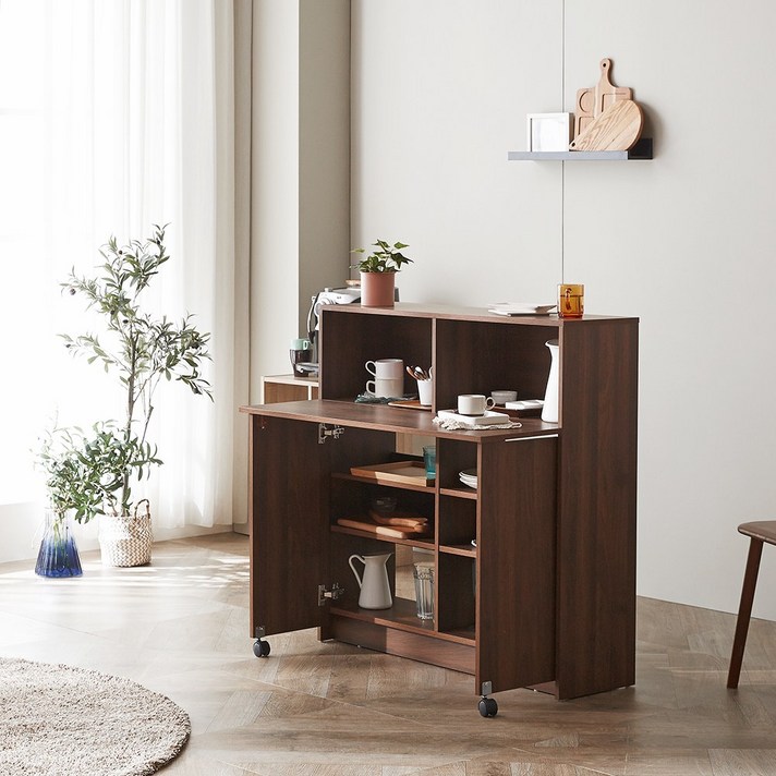 블루밍홈 드미 홈바 테이블 주방수납장 책상, 샌드월넛ⓘP824450ⓟ