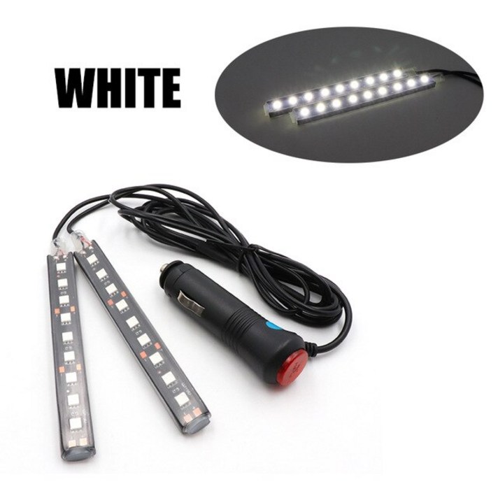 풋등 자동차 LEDNiscada 18 LED 자동차 인테리어 분위기 LED 스트립 라이트 대시 바닥 발 담배 라이터 어댑, 한개옵션1, 01 WHITE