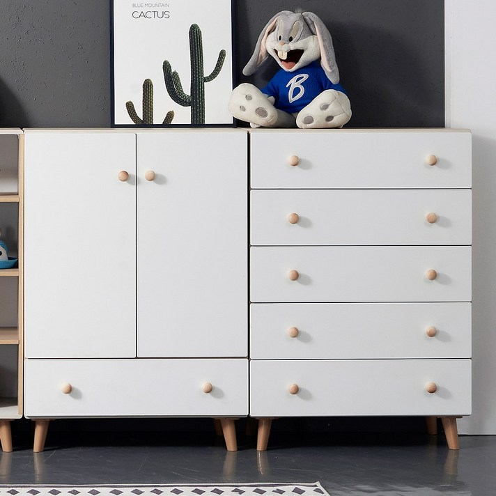 오플로어 캔디 1600 옷장 서랍장 2종 세트, 화이트우드