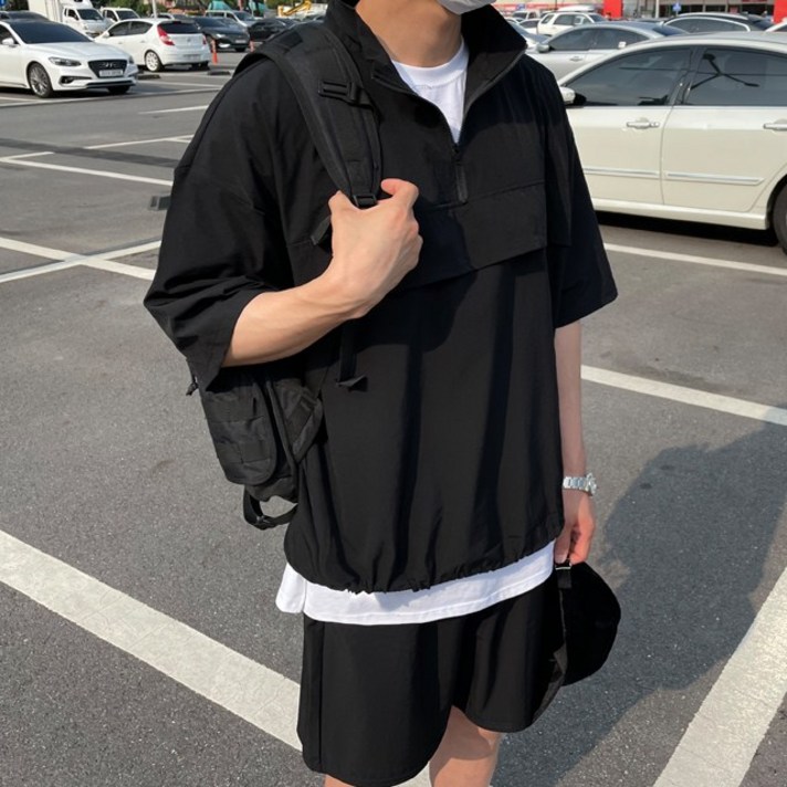 남녀공용 여름아노락세트 긴팔반팔 바람막이 반집업 반바지 조거팬츠 트레이닝복 셋업세트[반팔 긴팔]