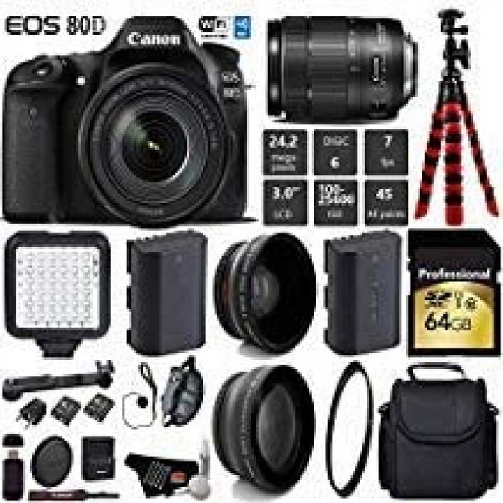 18-135mm 캐논 EOS 80D DSLR 카메라는 STM 렌즈 + LED + UV FLD CPL 필터 키트 + 와이드 앵글 & 망원렌즈 + 카메라 케이스, 단일옵션