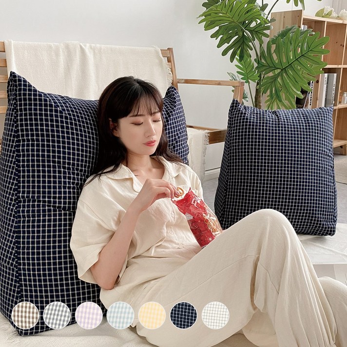 플랫화이트 삼각 등받이 쿠션, 네이비체크 플랫화이트 삼각 등받이 쿠션, 네이비체크