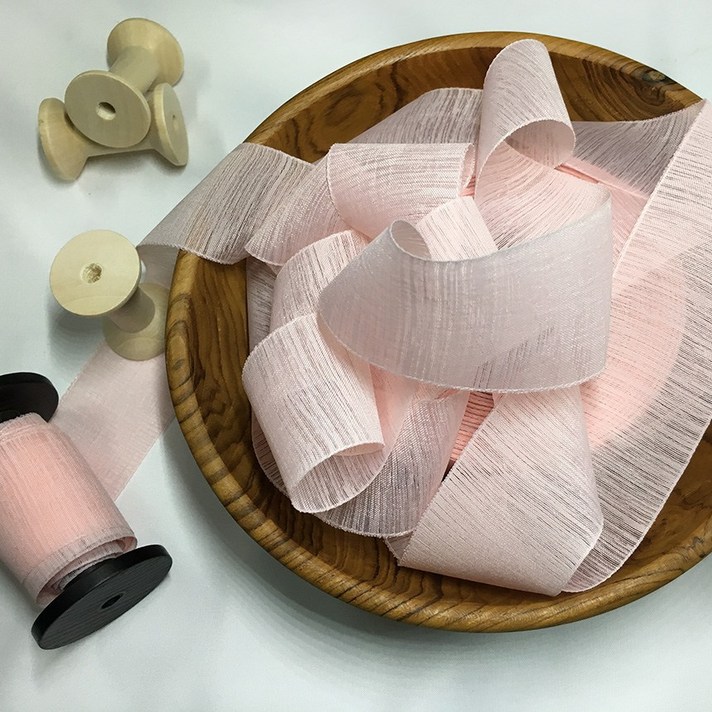 쉬폰 레이스 원단 끈 포장용 레이스 리본끈 3cm / 4cm 레이스리본 1롤 45m 파스텔톤 7색상, 베이비핑크