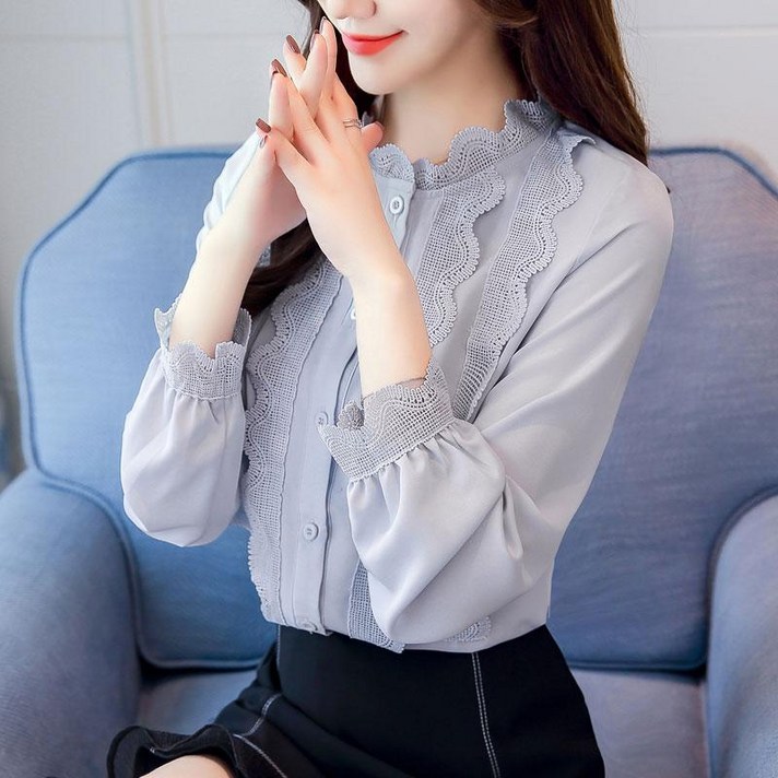 새로이 FESL1WT3 여성 봄 가을 하객 블라우스 여름 쉬폰 긴팔