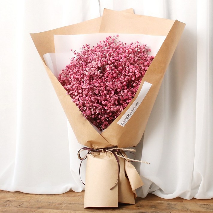 로맨틱노벰버 드라이플라워 컬러 안개꽃다발, 레드핑크 안개꽃다발/크라프트 - 중(M)