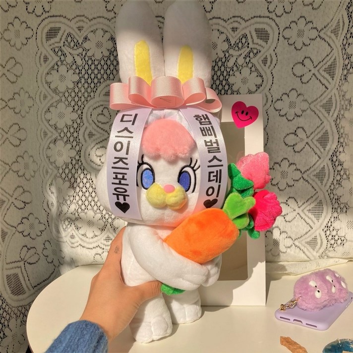인형 꽃다발 리본화환 선물 세트 [어폼 여자친구 생일 기념일 졸업 선물 스마일꽃 꽃다발 리코 테드 케어베어 위시베어 인형 13종], 당근리코, 꽃추가안함, 봉투추가안함