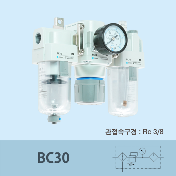 신영제어기 공압유니트 BC30 Rc3/8 (공간절약형 에어크린유니트), 원형압력계