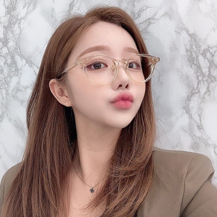 VANANA2 남여공용 가벼운 뿔테 라운드 베이지 안경