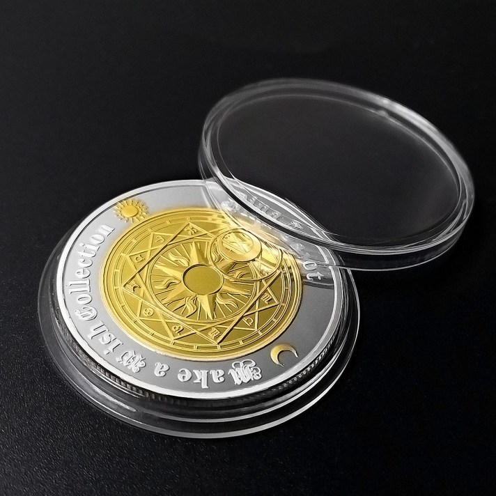 행운 골드칩 주화 타로카드 점보 동전 수집업체 선물 외국 별자리 기념주화 풍수운세 도구, 투톤 컬러