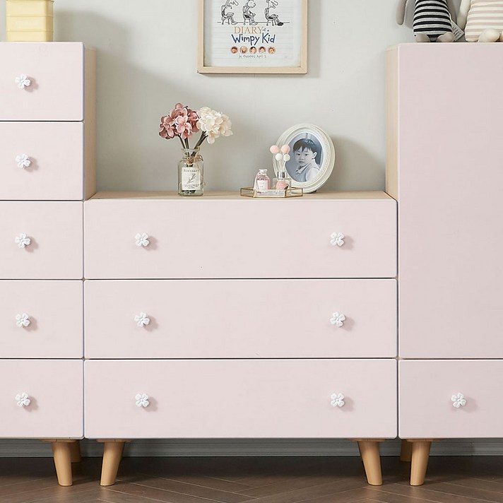 벨리카가구 트윙클 베이비 옷장 수납 서랍장 아기옷장 세트 유아동수납장, 트윙클 3단 서랍장_핑크