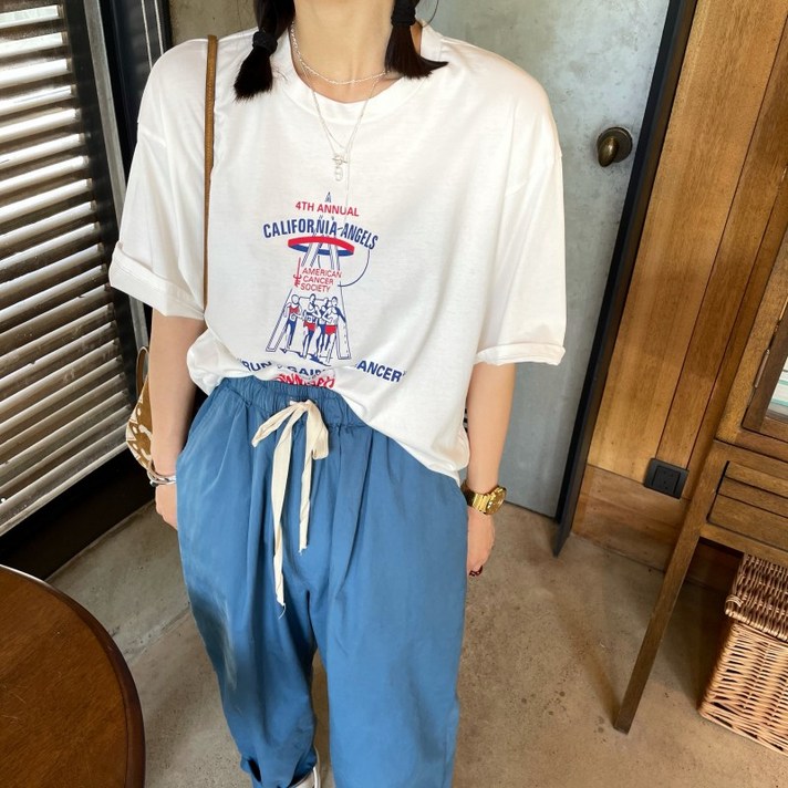 디스코 반팔나염티 반팔프린트티 YOKIDAN 여성의류 화이트 플라워 봄 여름 와이드 루즈핏 인싸템 디자인 감각