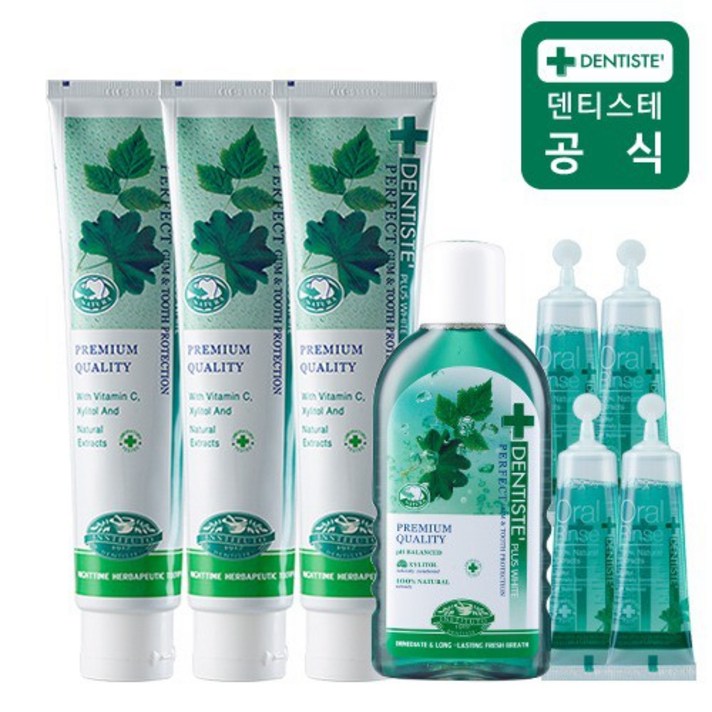 덴티스테 플러스 화이트 200g 3개 + 오랄린스 100ml + 12ml 4개 증정, 없음, 상세설명 참조