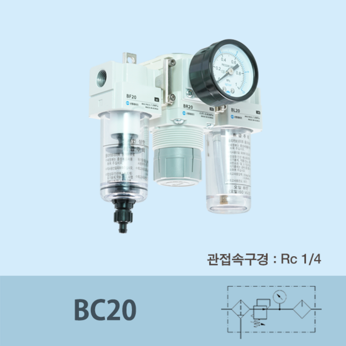 신영제어기 공압유니트 BC20 Rc1/4 (공간절약형 에어크린유니트), 원형압력계