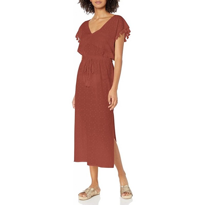 [US S 사이즈] 씨폴리 여성 텍스처드 코튼 맥시 드레스 카프탄 수영복 커버 업 야생 트로피 러스트 아, 단일옵션