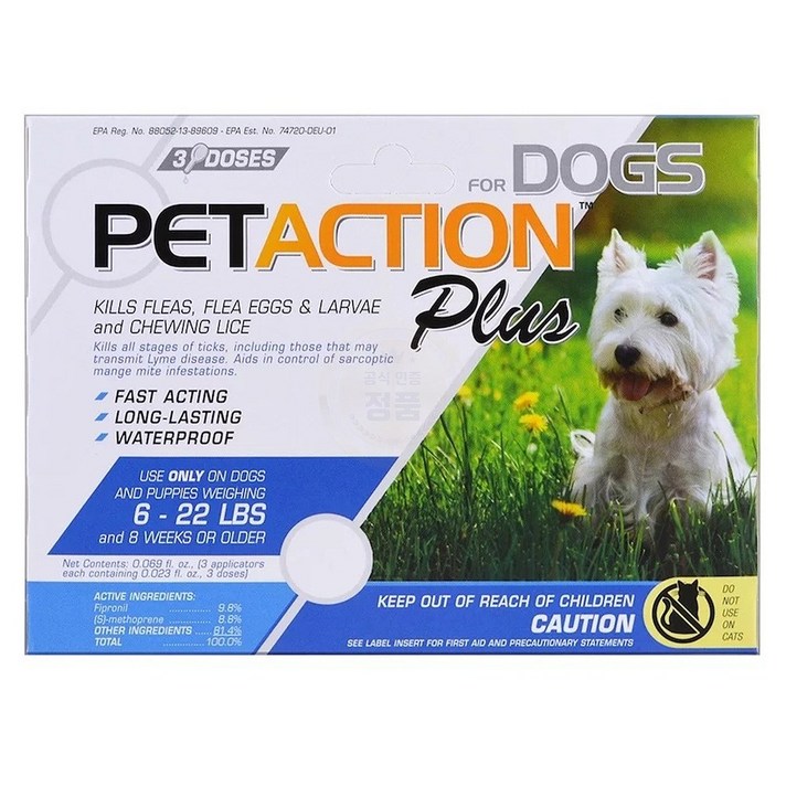 PetAction Plus Plus 소형견 용 3회 분량 강아지 진드기 0.023 fl oz, 1개, 0.68ml