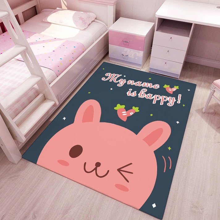 Nov.23 52번 캐릭터 키즈 방 카펫 거실 어린이집 돗자리 매트 큐티보이 침실 만개침대 옆 러그 맞춤Z, 맞 춤 형 연락처 m / 2, 해 피 토끼 (세로)