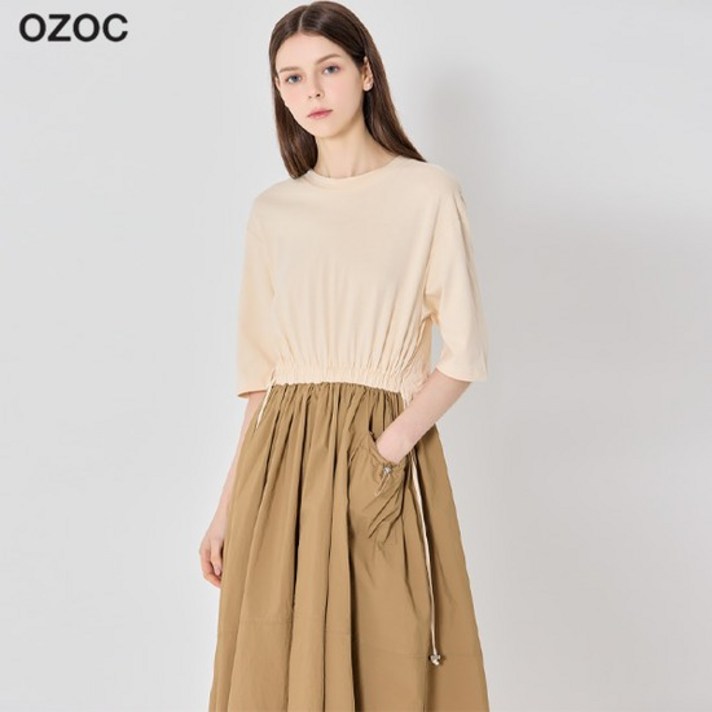 OZOC 우븐 배색 언발 원피스 택가격 169000원 OZOC 우븐 배색 언발 원피스 택가격 169000원