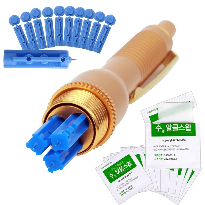 그랜드메디 무통 삼침사혈기+란셋10개+알콜스왑10매 세트, 주문상품: 삼침사혈기+란셋10+솜10