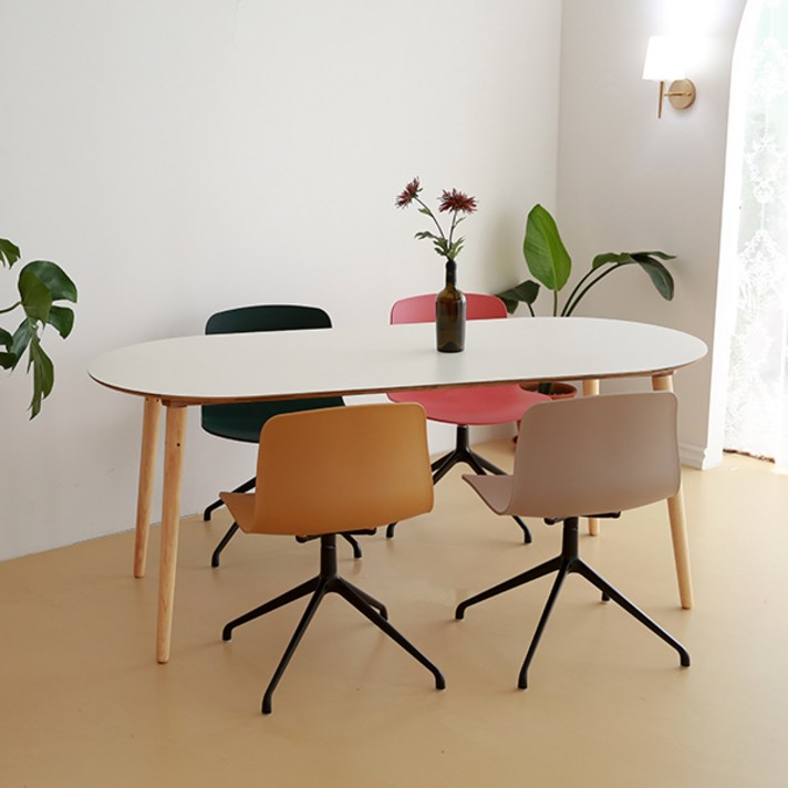 체나레 HPM 멜라민 타원형 화이트 카페 식탁 1200 테이블, 내추럴