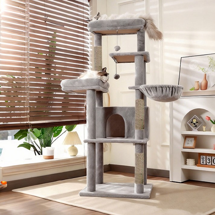 New World 튼튼한 대형 캣타워 다기능 등반스크래쳐장난감 고양이 집, 1개, 회색