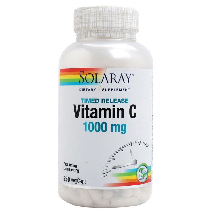 솔라레이 투-스테이지 타임드-릴리스 비타민 C 1000mg 베지테리안 캡슐, 250개입, 1개