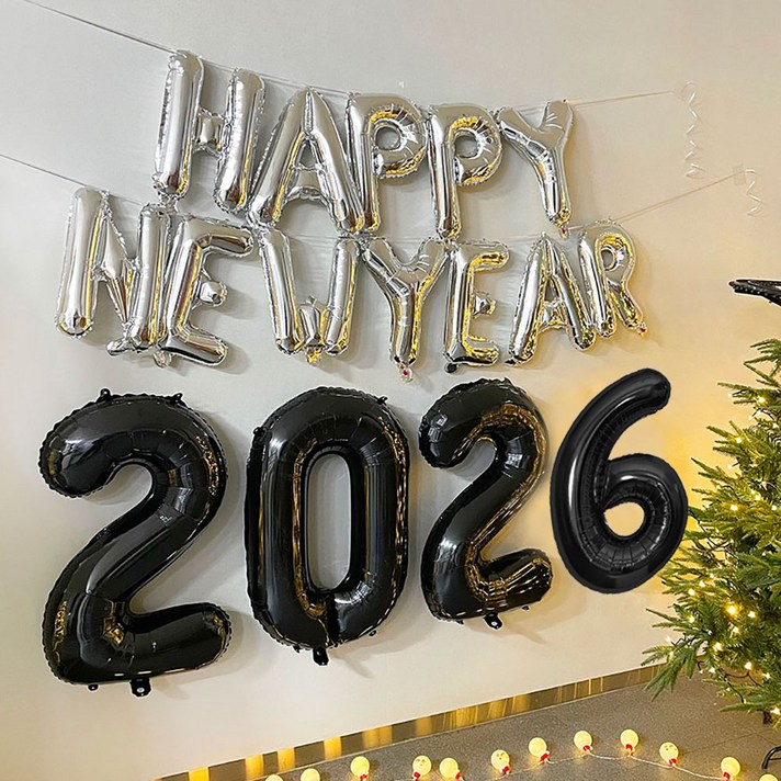 파티앤온 파티장식 해피뉴이어 2026 블랙 풍선 세트