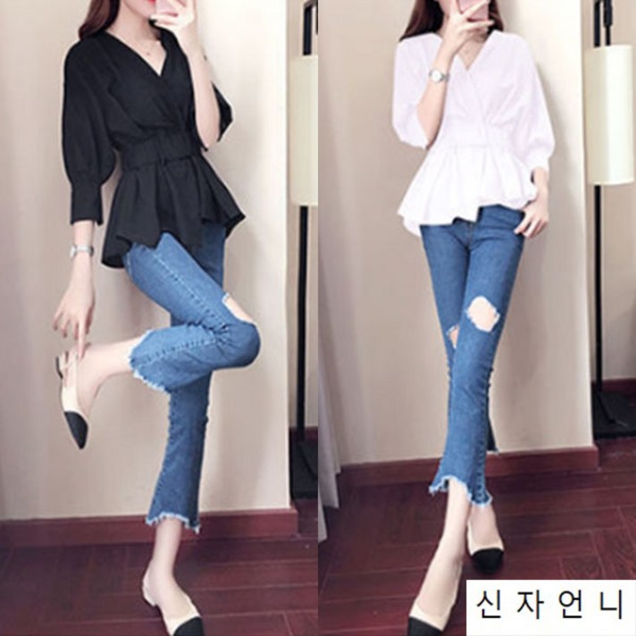 신자언니 세모라인 여성 블라우스 봄 가을블라우스 여성오피스룩 셔츠블라우스