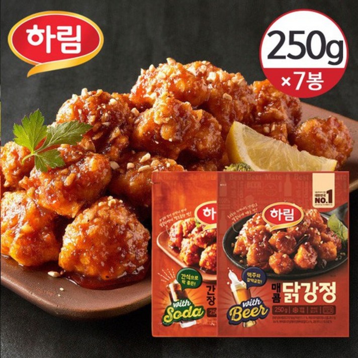 [냉동] 하림 간장/매콤 닭강정 250g 5개/옵션 택1, 간장4개+매콤3개, 상세설명 참조