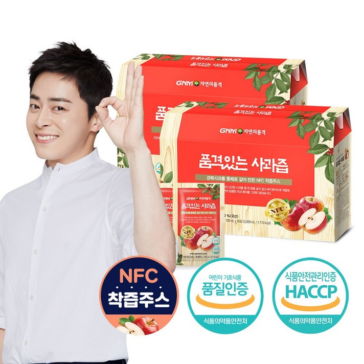 GNM자연의품격 물 넣지 않은 100% NFC 착즙 경북 사과즙, 100ml, 60포