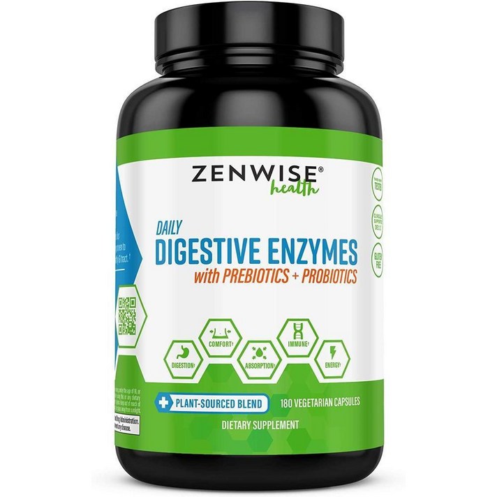 미국직구 Zenwise Health Digestive Enzymes Plus Prebiotics & Probiotics Supplement 180 Servings 더 나은 소화, 1set, 상세참조