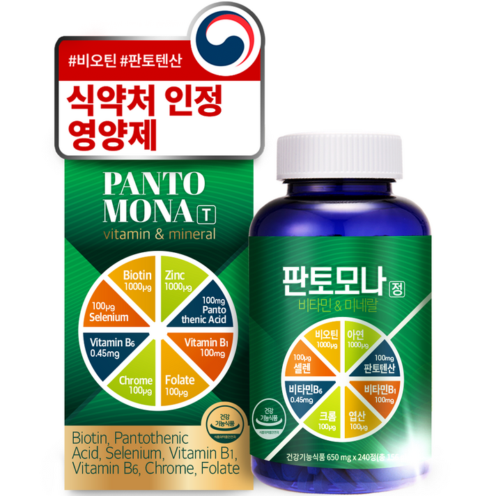 판토모나 최적 배합 비오틴 맥주효모 엽산 아연 판토텐산 셀레늄 영양제, 240정, 1개